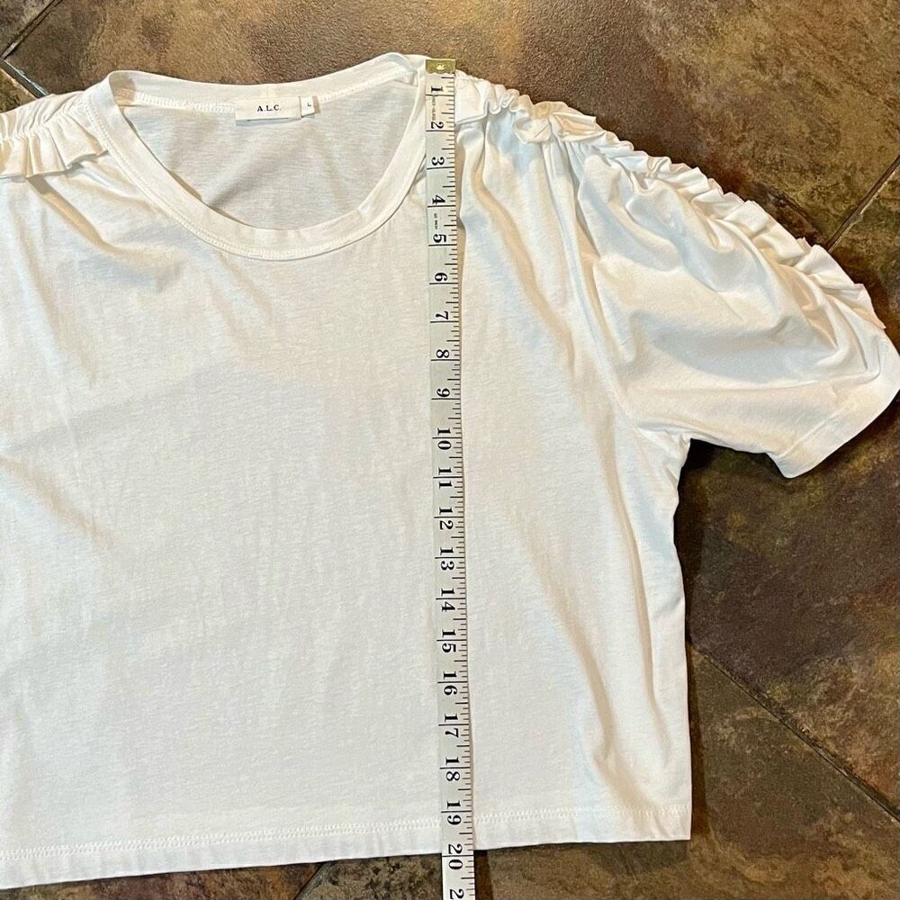 A.L.C. Puff Ruffle Sleeve White Tee Large - Picture 5 of 7